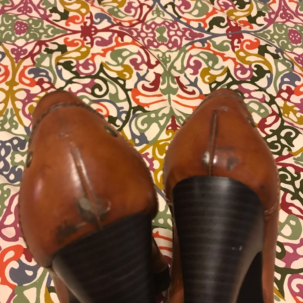 Brown Buckle Stacked High Heels - Picture 8 of 9